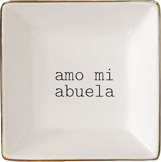 Simply Charmed Amo Mi Abuela – Fun Spanish Christmas Gift for Grandmother - Ceramic Jewelry Dish or Ring Holder – Elegant Trinket Tray