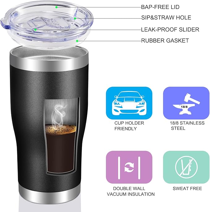 VEGOND 20oz Tumbler Stainless Steel Tumbler Cup with Lid And Straw Vacuum Insulated Double Wall Travel Coffee Mug(Black 6 Pack)