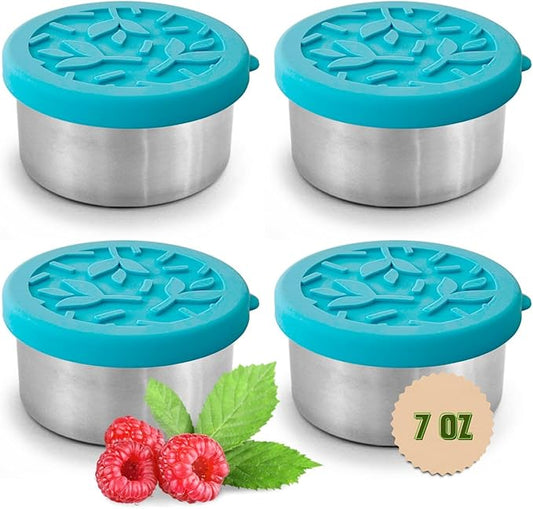 TAVVA 4 X 7 oz Stainless Steel Snack Containers with Lids - Leakproof w/Silicone Lids - BPA Free - Dishwasher & Freezer Safe - Portable & Reusable - Stainless Steel Storage Food Snack Containers