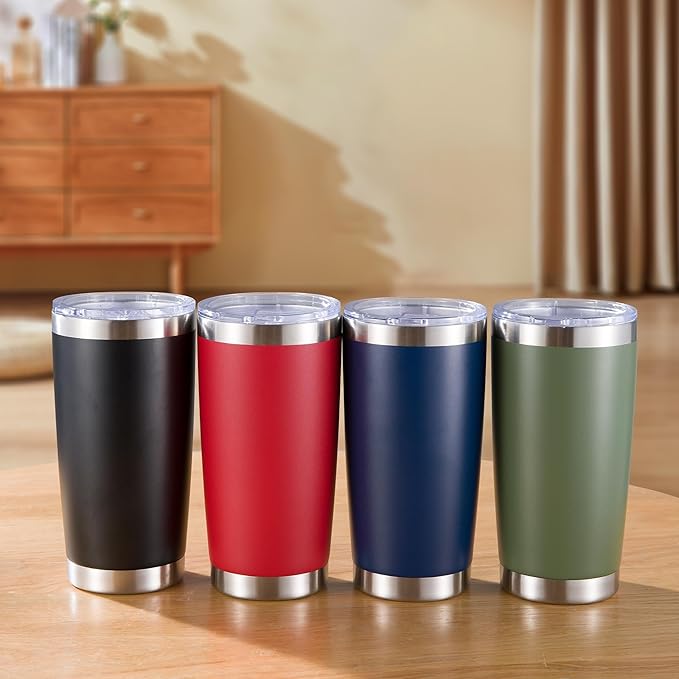 20 oz Tumblers Bulk Stainless Steel Tumbler with Lid Double Wall Vacuum Insulated Coffee Mug 20oz Powder Coated Cup for Hot and Cold Drinks, Army Green, 6 pack