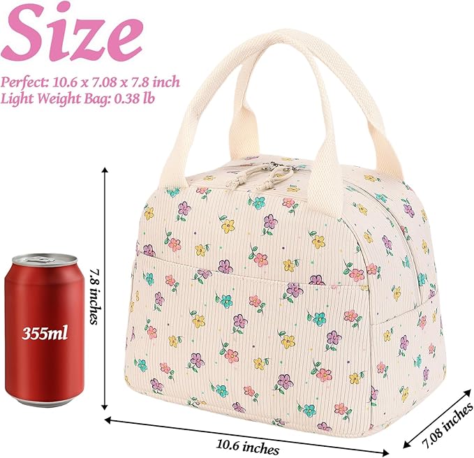 BTOOP Lunch Box for Women Men Cute Corduroy Lunch Bags Large Capacity Insulated Lunch Tote Bag For Work Travel Or Picnic (Mix Color flower)
