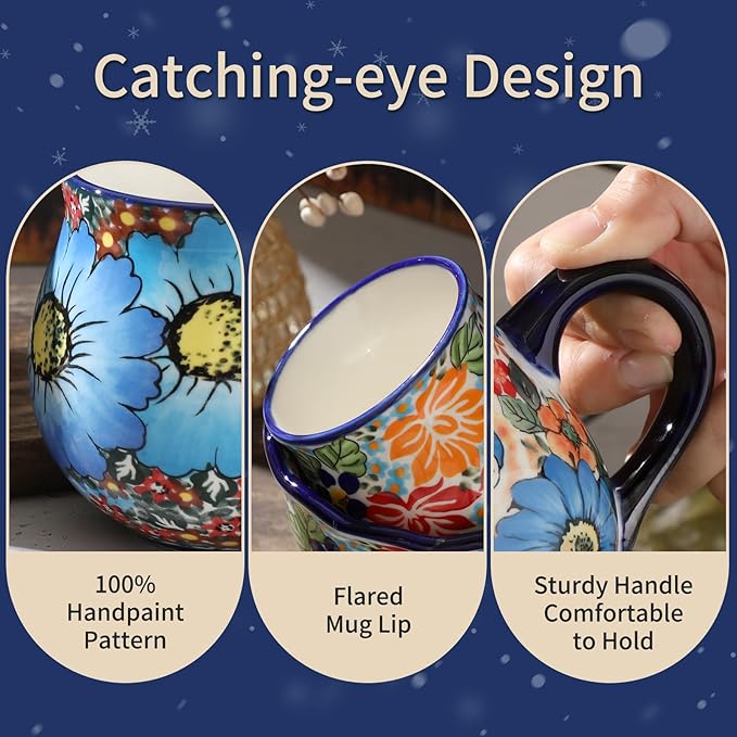 ALMA 2025 Updated Ceramic Coffee Mug 12oz/380ml,Floral Belly Mug for Women,Tea Cup For Mother,Microwave Oven Safe(Wildflower Waltz,Medium)