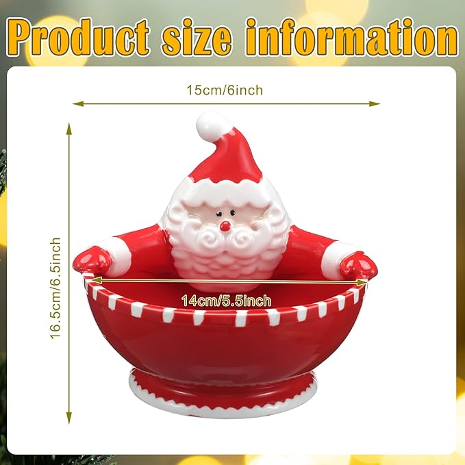 Santa Claus Candy Bowl Christmas Ceramic Snack Dish with Santa Hug Design, 6.5 Inch Holiday Dip Bowl for Candy, Nuts, Treats, Table Ornament or Gift