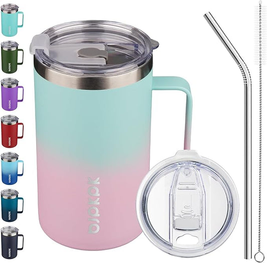 BJPKPK Insulated Coffee Mug with 2 Lids, 25oz Stainless Steel Insulated Tumbler with Handle, Double Wall Vacuum Coffee Cups, BPA Free Travel Mug for Coffee, Tea and Drinks, Marshmallow