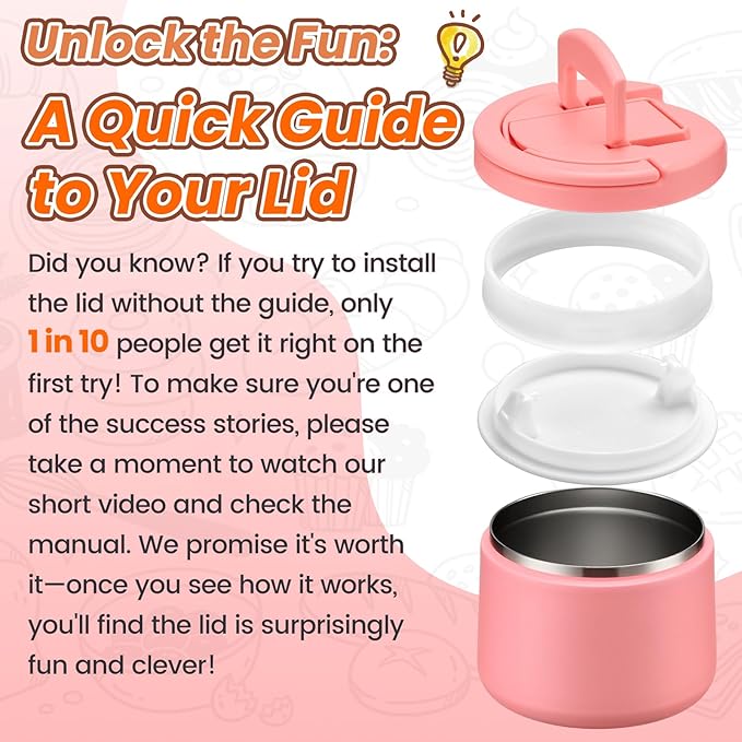 Soup Thermo for Hot Food Kids 14oz Lunch Containers with Buckle Lid Wide Mouth Hot Food Jar Vacuum Insulated Stainless Steel Bento Box Leakproof with Spoon (Dark Pink)