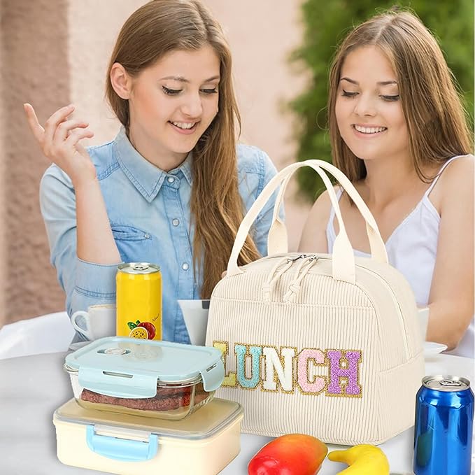 Bluboon Lunch Bag for Women Men Cute Corduroy Lunch Tote Bags Reusable Insulated Lunch Box Large Capacity Reusable Insulated Cooler for Work Picnic or Travel (Corduroy beige+lunch)