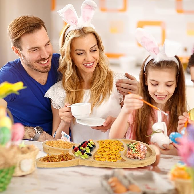 Wooden Bunny Plate, Easter Candy Dish Tray Platter Serving Dishes, Reusable Bunny Charcuterie Board, Funny Easter Party Decorations Bunny Decor (15.4"x9.3"x0.6")