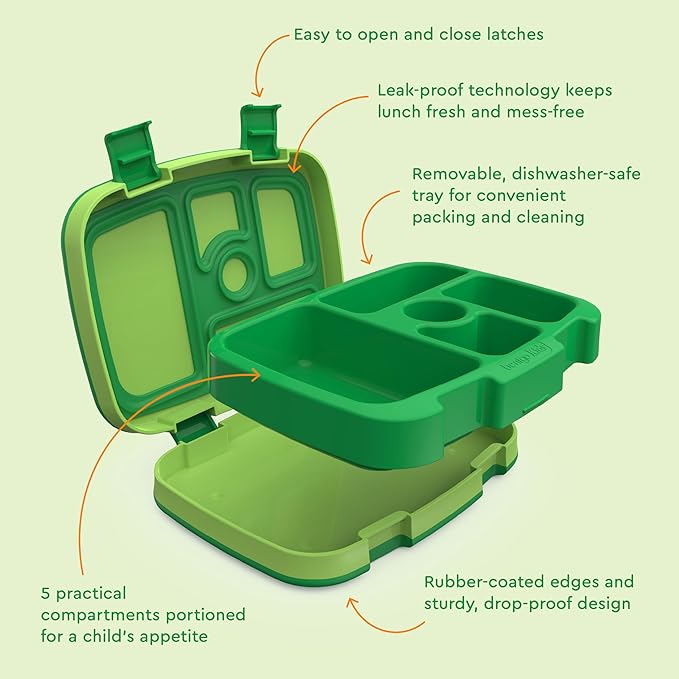 Bentgo Kids Prints Leak-Proof, 5-Compartment Bento-Style Kids Lunch Box - Ideal Portion Sizes for Ages 3-7, Durable, Drop-Proof, Dishwasher Safe, & PFAS & BPA-Free Materials (Safari)