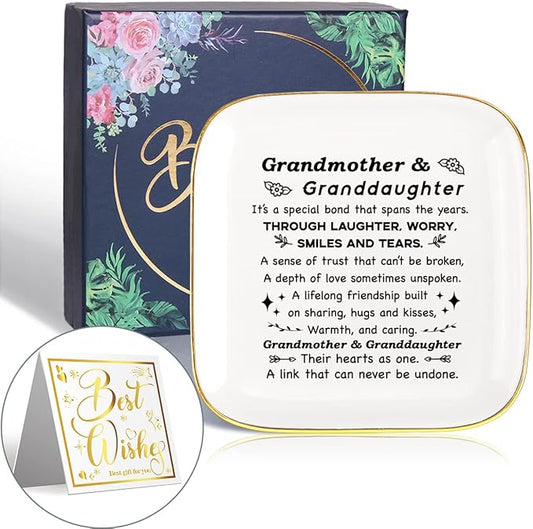 to My Grandma Saying Ceramic Ring Dish Decorative Jewelry Tray for Grandma, Unique Grandma Birthday Christmas Meaningful Gifts for Grandma from Grandchild - It’s A Special Bond