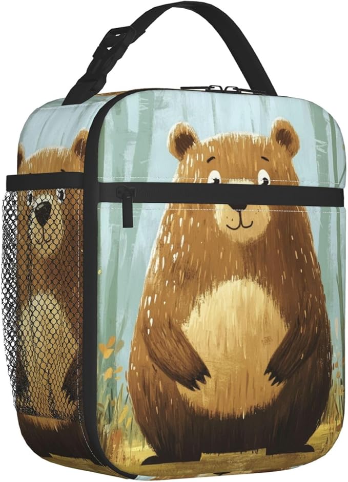 Bear Insulated Lunch Bag for Women Men Bear Lunch Bag for Work,Picnic,Travel,Hiking,Beach or Fishing Polyester Bear Lunch Box
