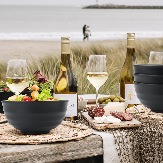 Wheat Straw Bowls Unbreakable Large Salad Bowls 60 OZ Set of 6, Microwave and Dishwasher Safe Large Plastic Bowl, Big Bowl for Eating, Serving Soup, Ramen, Popcorn (Black)