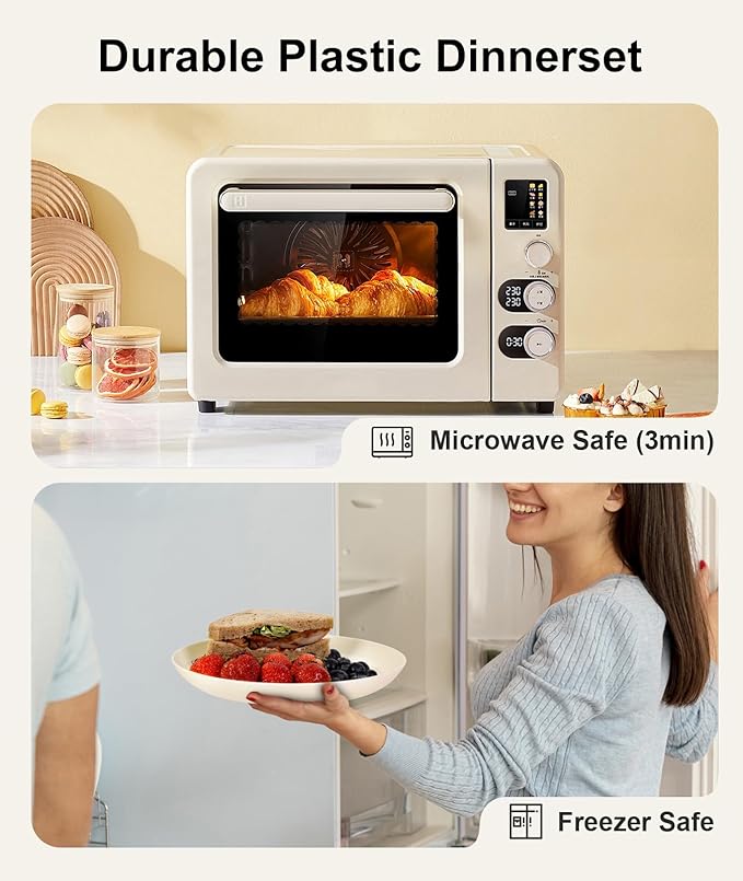 Quatish 24 Piece Plates and Bowls Sets for 6, Unbreakable Dinnerware Sets, Plastic Dish Set for Camping, Dishwasher Microwave Safe, Outdoor Kitchen and Apartment Dinning RV Essentials, Beige