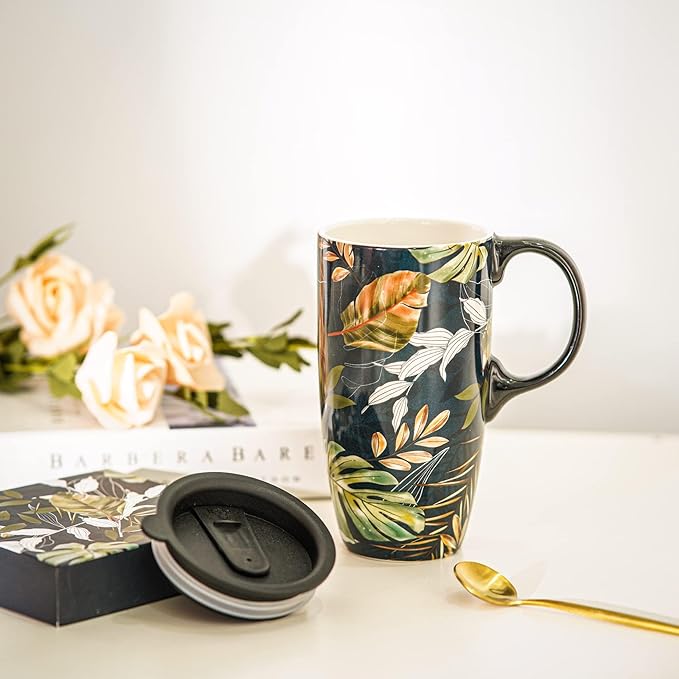 Topadorn Ceramic Mug Leaf Porcelain Coffee Mug with Gift Box,17oz. Leaves