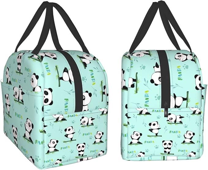 Yoga Pandas Insulated Lunch Bag with Front Pocket,Reusable Cooler Tote with Zipper Use for Men & Women Camping/Hiking/Picnic/Beach/Travel