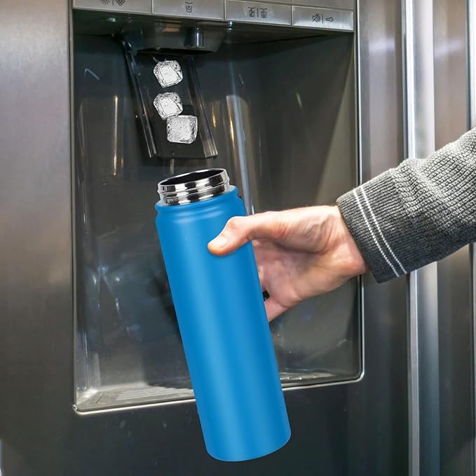 24 oz Insulated Water Bottle with Straw, Stainless Steel Double Wall Vacuum Thermos with Straw Lid Leak Proof, Wide Mouth Lid, Keep Cold and Hot