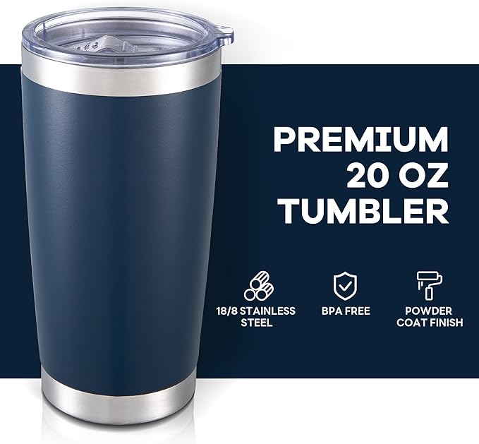 20 oz Tumbler with Lid Stainless Steel Insulated Tumblers Bulk Double Wall Vacuum Cups Powder Coated Travel Mug Keep Drink Cold and Hot, Navy, 8 Pack