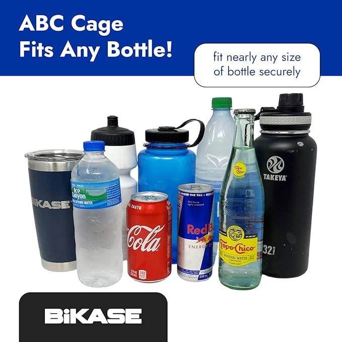 ABC by BiKASE - Any Bottle Cage, Bike Water Bottle Holder - Fits Any Bottle, Container, Speaker, Bicycle Bottle Holder for Frame or Handlebar