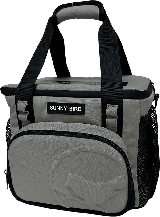 SUNNY BIRD 12L Large Insulated Lunch Bag, Leakproof and Foldable Lunch Cooler Box for Women Adult and Men, Fits 18 Cans (Grey)