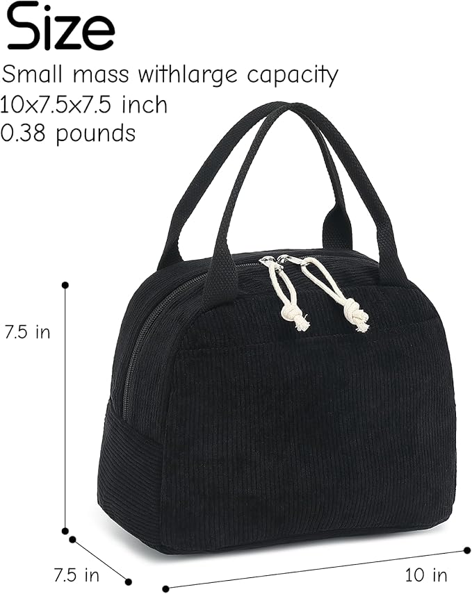 Bluboon Lunch Bag for Women Men Cute Corduroy Lunch Tote Bags Reusable Insulated Lunch Box Large Capacity Reusable Insulated Cooler for Work Picnic or Travel