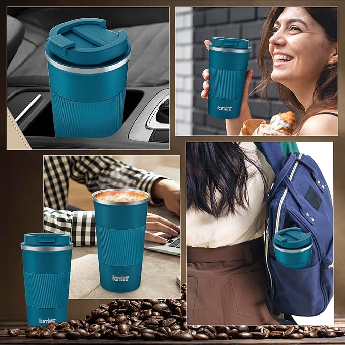 KETIEE Travel Coffee Mug 12oz: Insulated Coffee Cup with Leakproof Lid, Coffee Tumbler, Reusable Coffee Cups with Seal Lid, Vacuum Stainless Steel Coffee Mug to Go for Hot/Ice Coffee Tea (Blue)