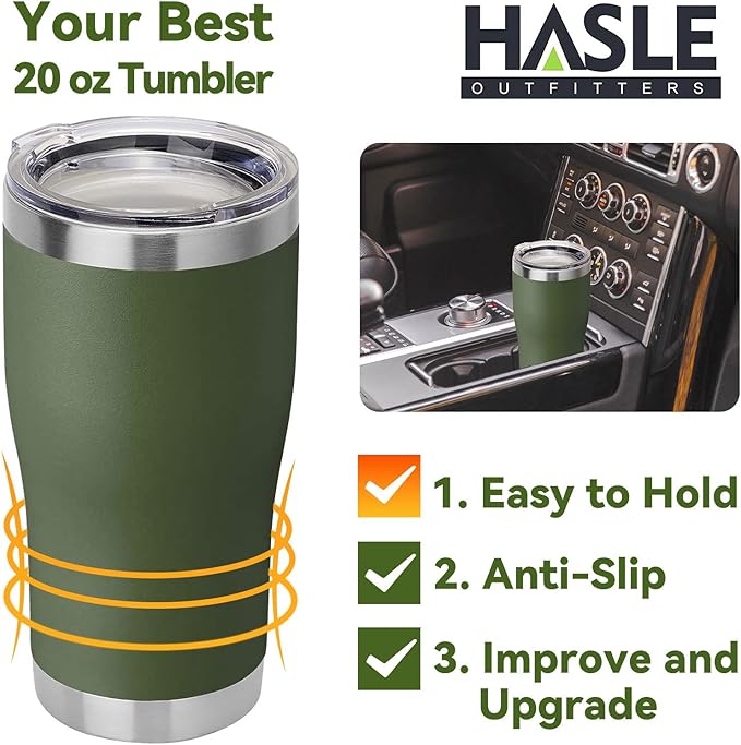 HASLE OUTFITTERS 20 oz Tumbler Bulk, Stainless Steel Tumblers with Lid, Vacuum Insulated Tumbler, Double Wall Powder Coated Cup, coffee mugs, Army Green, 6 Pack