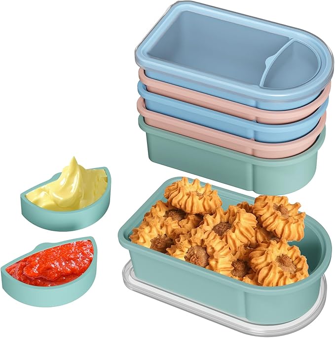 3 Pack Reusable Silicone Snack Containers with Lids, Salad Sauce Seasoning Container, Detachable design Mini Kids Snack Concainers for Travel, Office, Picnic