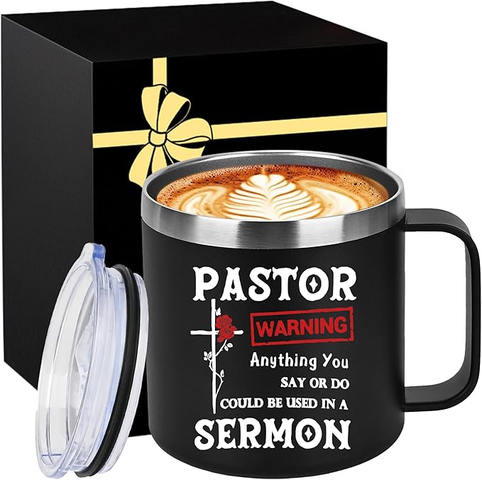14 Oz Insulated Coffee Mug with Lid Travel Large Cup Women Men White Elephant Adult Christmas Funny Unique Good Hilarious Unisex Exchange Christian Religious Catholic Baptism Pastor Secret Santa Gifts