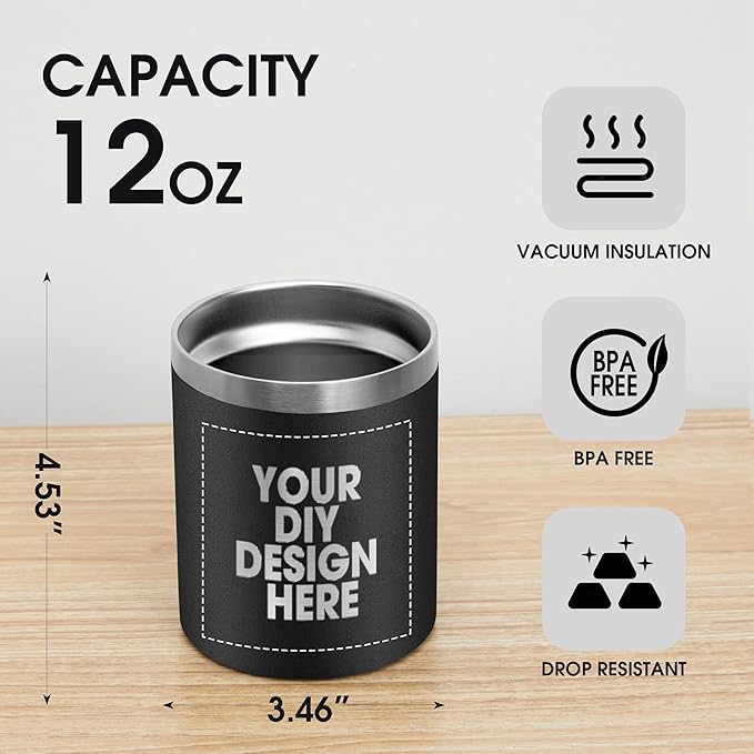 Personalized Custom Tumbler Print in USA 12oz 50Pcs Stainless Steel Travel Coffee Cup with Lid & Straw Double Wall Insulated Mug With Colorful Text Logo Photo