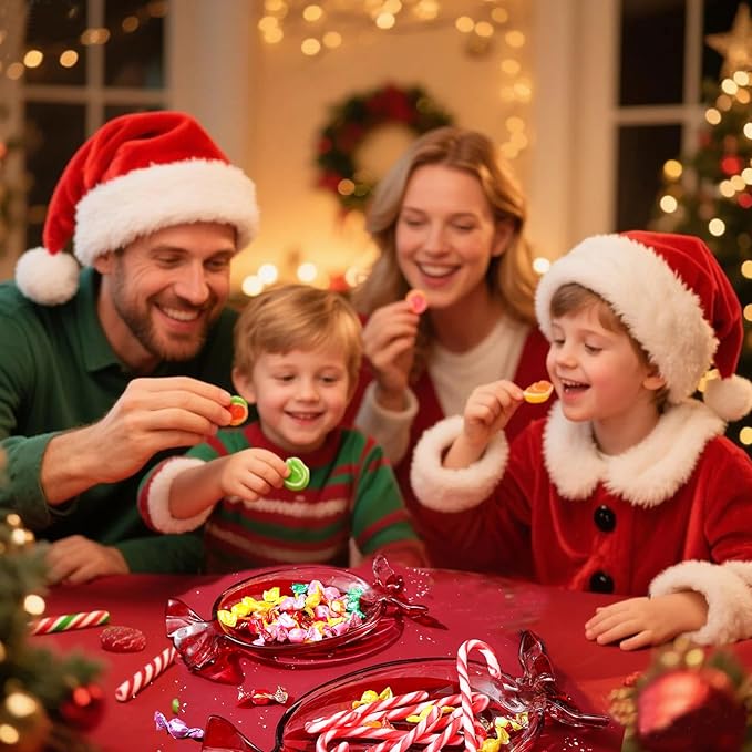 Christmas Dish, Yellow Set of 2 Glass Candy Platter Serving Dessert Plates, Christmas Dinnerware Tray Decorative Plates for Xmas Holiday Party Favor, Long & Round