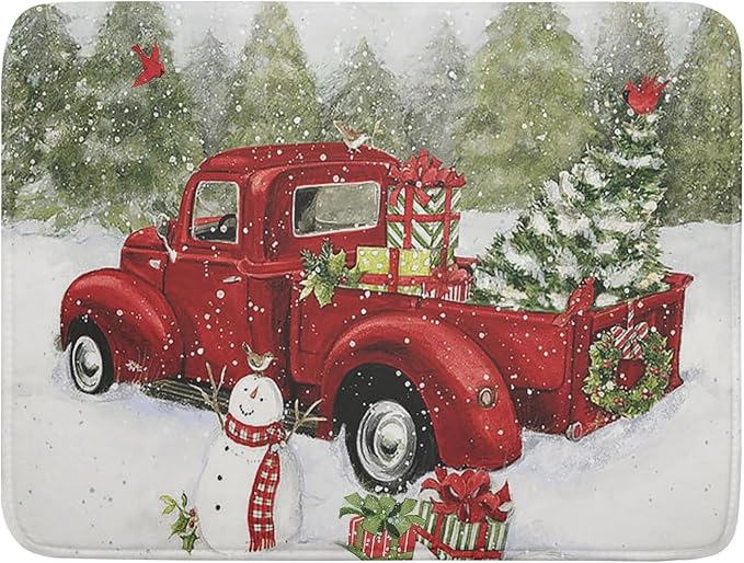 Christmas Red Truck Dish Mat for Kitchen Counter 18x24in, Winter Holiday Xmas Tree Snowman Farmhouse Absorbent Dishes Drainer Drying Mats Fast Dry Washable Microfiber Draining Pad
