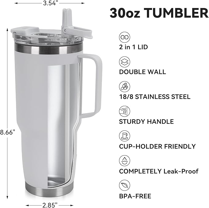 HASLE OUTFITTERS 30oz Tumbler Bulk with Handle, Insulated Travel Coffee Mug Set with Handle Leak-Proof Double Wall Stainless Steel Vacuum Tumblers Pack Metal Cup for Hot and Cold Drink