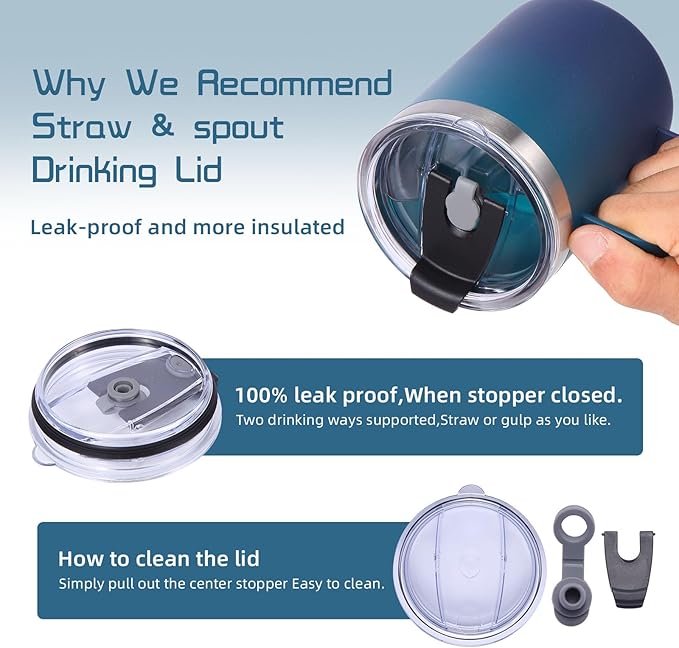 Volhoply 12oz Insulated Leakproof Coffee Mug with Flip & Straw Lid Bulk 8 Pack,Double Wall Vacuum Stainless Steel Travel Tumbler Cup with Handle,Reusable Camping Mugs Keep Cold(Assort color,8 Set)