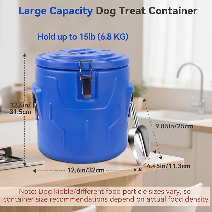 15lb Dog Food Storage Container, Stainless Steel Airtight Pet Food Storage Container and Durable Plastic Food Container, Large Metal Cat Food Container with Lid and Scoop to Keep Fresh
