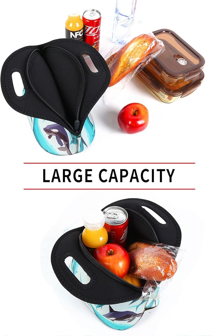 Violet Mist Cute Neoprene Lunch Bag Reusabl lunch bags Bags Shark Insulated Thermal Lunch Box Cool Sea Animal Food Hand Bags Cooler Lighweight Washable lunch bags Work Picnic Gift for Women Men Adult