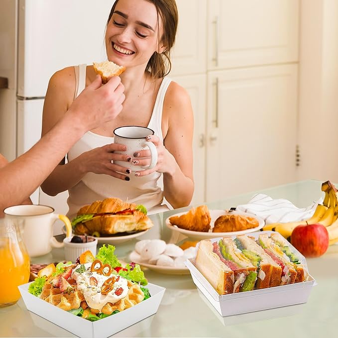 50 Pack Small Paper Charcuterie Boxes with Clear Lids, Dessert Boxes Square Disposable Paper Bakery Boxes to Go Food Containers for Desserts, Sandwich, Cookie, Sushi, Cake Slice and Strawberries