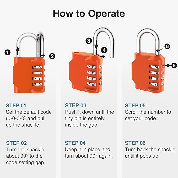 Puroma Combination Lock 4 Digit Waterproof Locker Locks Secure Outdoor Padlock for Gym Lockers, Toolboxes, Gates, Fences, Storage, Sports Locker, Cabinets (Orange)