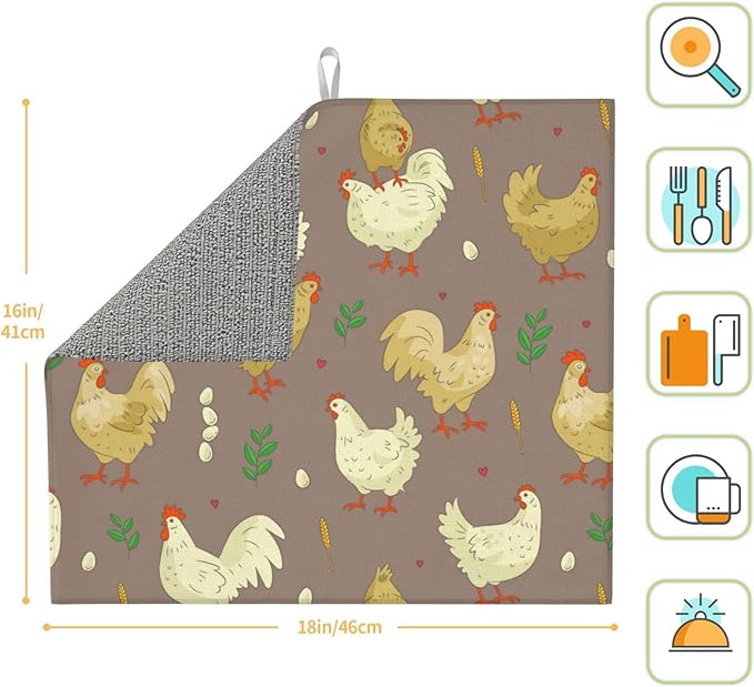 Chicken Legs Chickens Leg Animal Rooster Easter Drying Mat 16x18 Inch For Kitchen Counter Drying Mats Dish For Kitchen Counter Easy Clean Kitchen