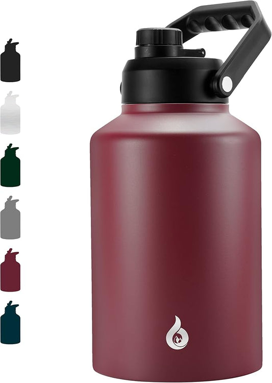 BJPKPK One Gallon(128 oz) Insulated Water Bottle, Dishwasher Safe Stainless Steel Thermo, BPA Free Jug with Ergonomic Handle & Anti-slip Bottom, Large Water Bottle, Brick Red