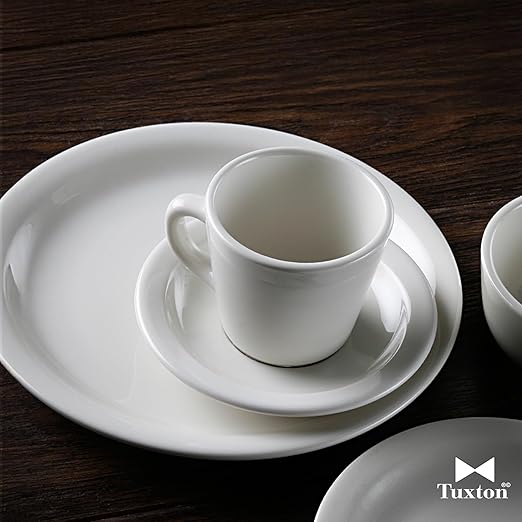 Tuxton China TRE-017 Tiara Mug, 8 oz., 3" Diameter x 3-7/8"H, Microwave and Dishwasher Safe, Oven Proof, Fully Vitrified, Ceramic, TuxCare, Healthcare, Reno/Nevada, American White/Eggshell, Pack of 36