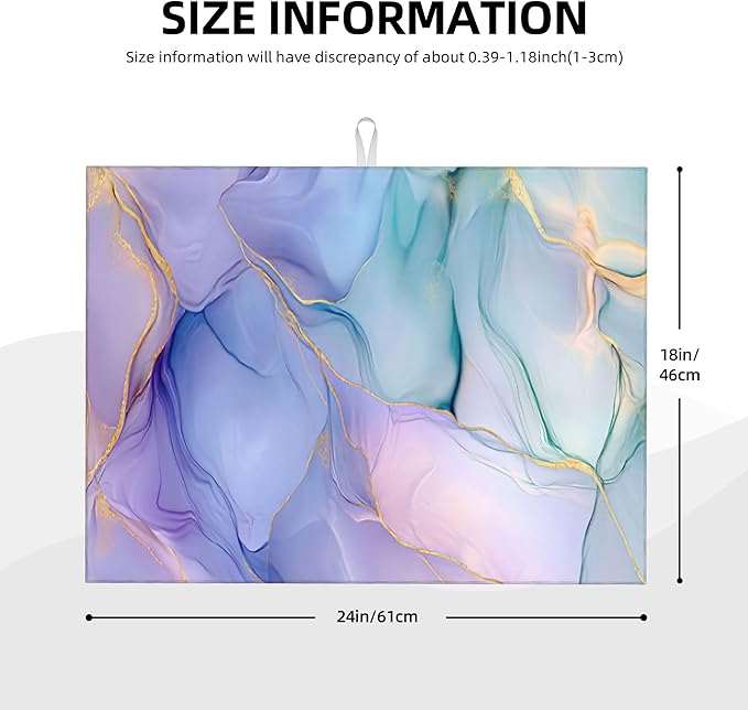 Bule Marble Dish Drying Mat for Kitchen Counter Microfiber Super Absorbent Non-Slip Dish Drying Pad for Countertops Dishes Utensils Stylish Quick-Dry Machine Washable 18x24 Inch