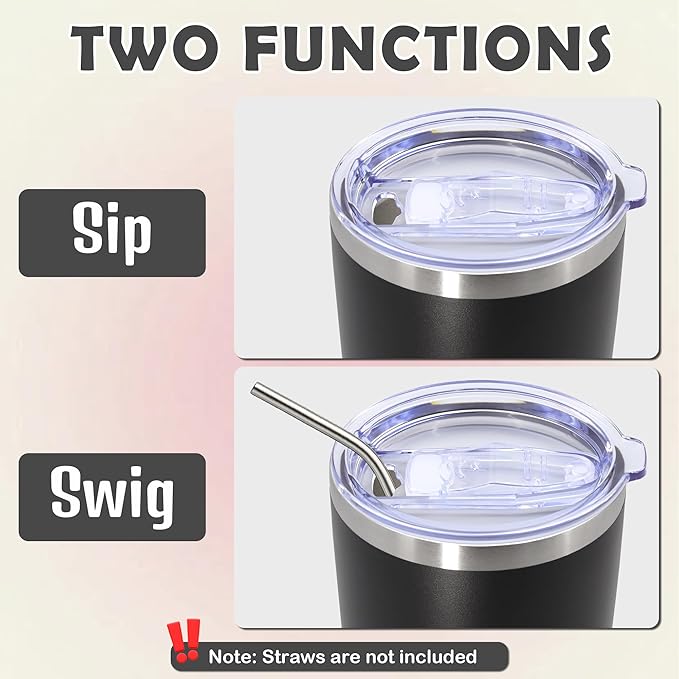 20oz Tumbler Stainless Steel Tumbler Cup with Lid Vacuum Insulated Double Wall Travel Mug, Durable Powder Coated Travel Coffee Tumbler Mug for Hot & Cold Drinks, Black,1 Pack