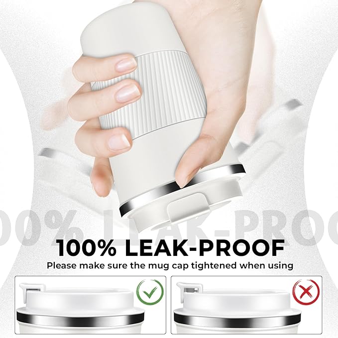 Insulated Coffee Tumbler 17 oz, Stainless Steel Coffee Mug with Lids, Travel Coffee Mug Leak Proof, Double Wall Vacuum Insulated Reusable Iced Coffee Cup, Keep Drinks Hot and Cold (White, 17 Ounces)