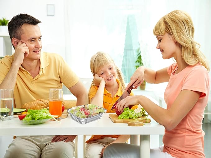 WANBAO 50 PACK 8.3"x6.2" Disposable Tin Foil Pans with Plastic Lids 2.25LB Aluminum Foil Food Containers for Cooking, Baking, Catering Party Meal Prep, Take Out, Freeze, Food Storage