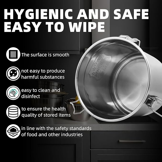 6L/1.6 Gal 304 Stainless Steel Containers with Lids 202 Oz Stainless Food Containers with Lids and Lock Hole Airtight Container for Kitchen Stainless Steel Bucket 304 stainless container