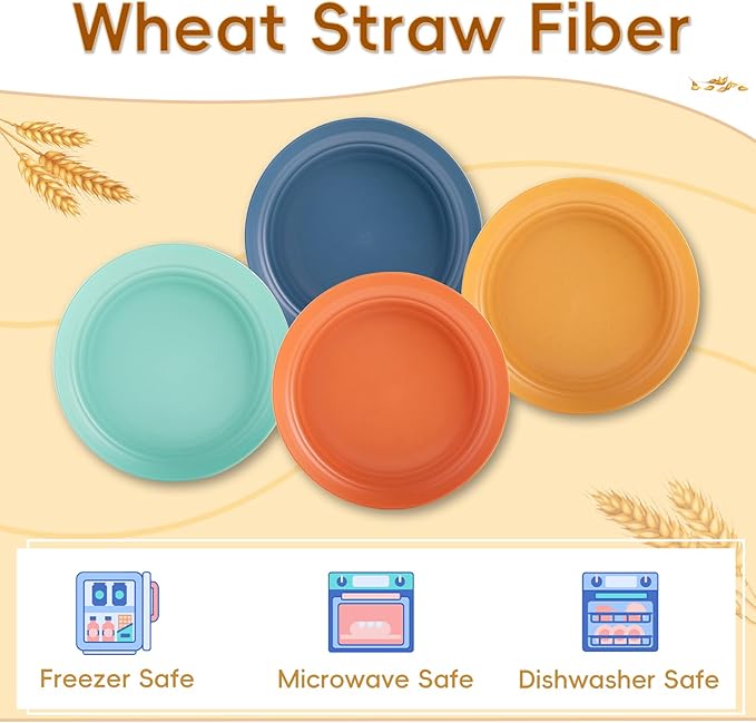Wheat Straw Plate, Unbreakable Dinner Plates Set of 12/8, Dishwasher & Microwave Safe Plastic Plates Reusable, Lightweight Plates for kitchen (8 PCS, 9 IN)