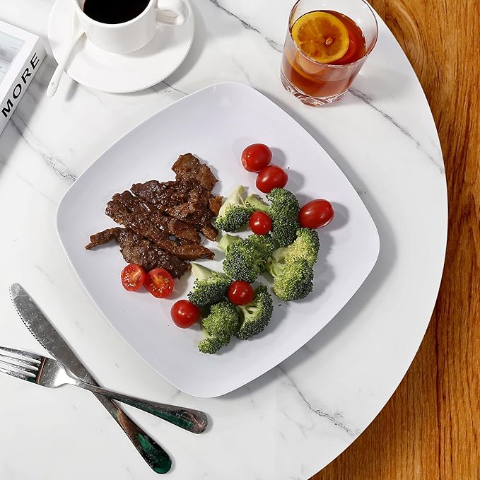 TP 10.5" Melamine Square Dinner Plates, 6-piece Plate Set Unbreakable Serving Dishes for Indoors and Outdoors, Unbreakable Dinner Service for 6, White