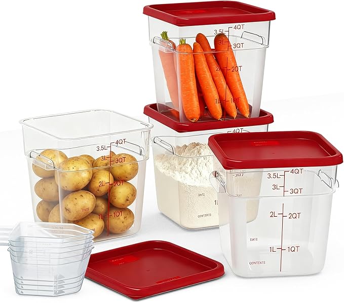 4 Pack 4 Quart Square Clear Food Storage Containers with Lids Cereal Containers Storage Airtight Food Storage Containers for Restaurant Kitchen Home
