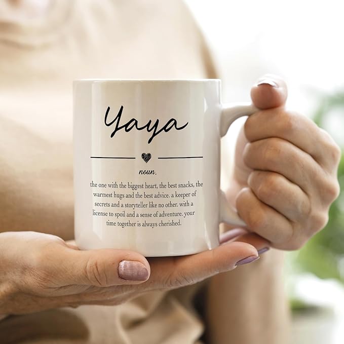 QASHWEY Yaya Gifts Coffee Mug, Gifts for Yayas Grandma from Grandkids Grandchildren, Grandma Coffee Mug, Mothers Day Mugs Tea Cup Gift for GrandmaYaya, Yaya Definition CoffeeCup Ceramic 11oz
