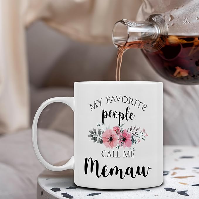 QASHWEY Memaw Coffee Mug, Memaw Gifts for Grandma, Grandma Coffee Mugs, MemawGifts from Grandkids, Mothers Day Mug Tea Cup Gift for Memaw, My Favorite People Call Me MemawCoffee Cups Ceramic 11oz