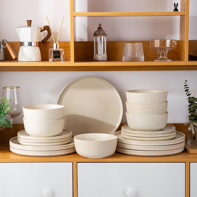 AmorArc Stoneware Dinnerware Sets for 6,Reactive Ceramic Plates and Bowls Set,Highly Chip and Crack Resistant | Dishwasher & Microwave Safe | Round Dishes Set Service for 6 (18pc)